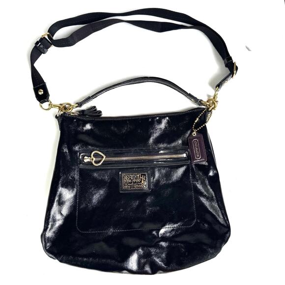 Coach Daisy Liquid Gloss Hobo Bag | Black Patent Leather Gold Hardware | Y2K EUC - Picture 1 of 16